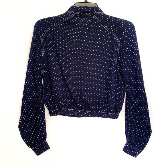 Zara Woman Blue White Polka Dot Long Sleeves Crop Top Size S - Picture 3 of 5